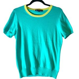 Brooks Brothers 346 Supima Cotton Short Sleeved Sweater Teal‎ with Citron trim